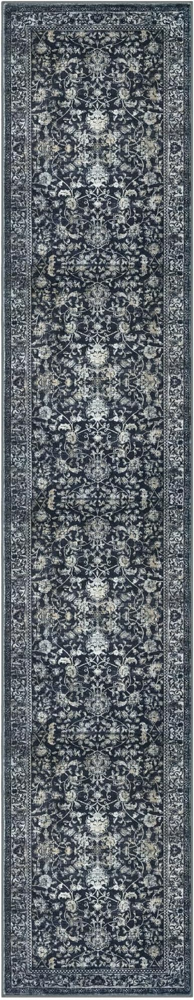 KILOCOCO Runner for Hallway 3x14 Runner Rug Printed Vintage Floral Washable Rug Kitchen Runners Soft Non-Slip Low Pile Hallway Runners Laundry Room Distressed Boho Rugs, Navy/Charcoal