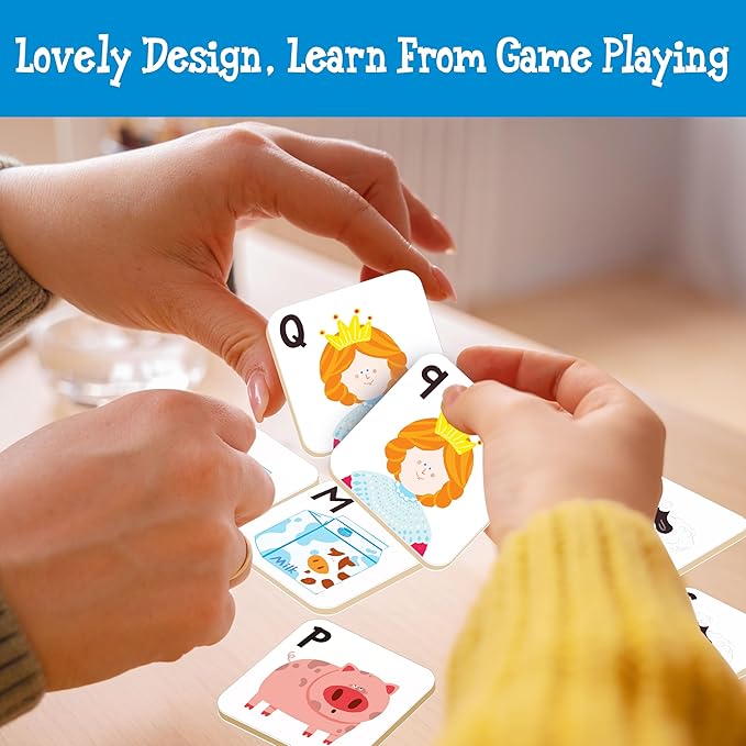 Hebayy 52 PCS Alphabet Memory Game, 26 Pairs Uppercase & Lowercase Letters Matching Game, Educational Early Learning Toy for Toddlers, Kindergarten, Kids 3+