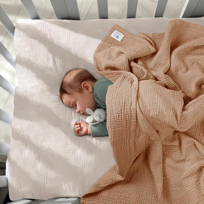 Lulu moon Muslin Baby Blanket Quilt - Crib Blanket for Toddlers 47"× 47" Caramel