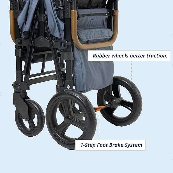 Keenz XC EVO - Luxury 2 Passenger Stroller Wagon for Kids | Foldable 2 Passenger Quad Seater with Adjustable Canopy | Steel Blue