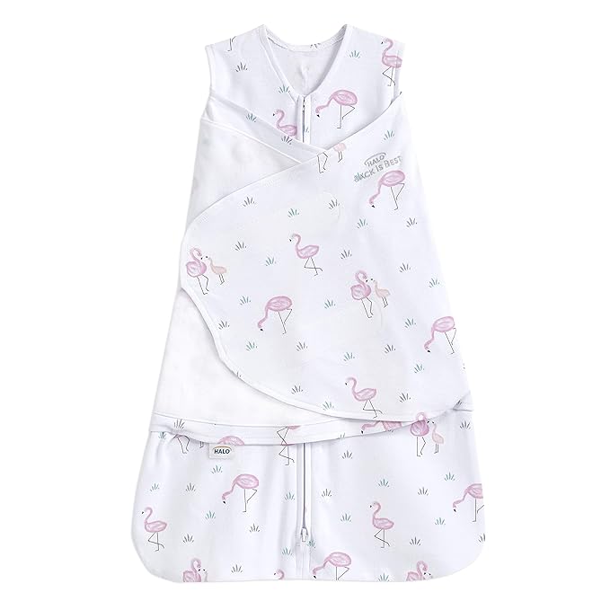 HALO 100% Cotton Sleepsack Swaddle, 3-Way Adjustable Wearable Blanket, TOG 1.5, Flamingos, Small, 3-6 Months