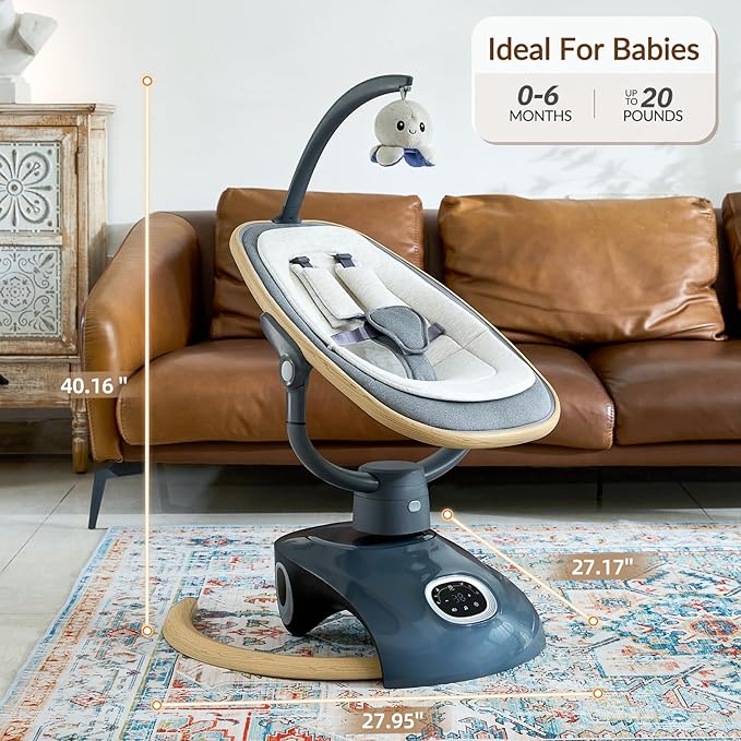 Electric Baby Swing Newborn for Infants with 5 Speeds, Multi Motion 3D Baby Rocker for Girl Boy Swingset Indoor with 13 Melodies Music, Remote Control, Dark Gray