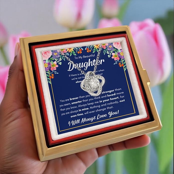 To My Beautiful Daughter Necklace from Mom & Dad | Cubic Zirconia Pendant with Heartfelt Message Card & Gift Box | Daughter Birthday, Graduation, Christmas Jewelry Gift from Parents