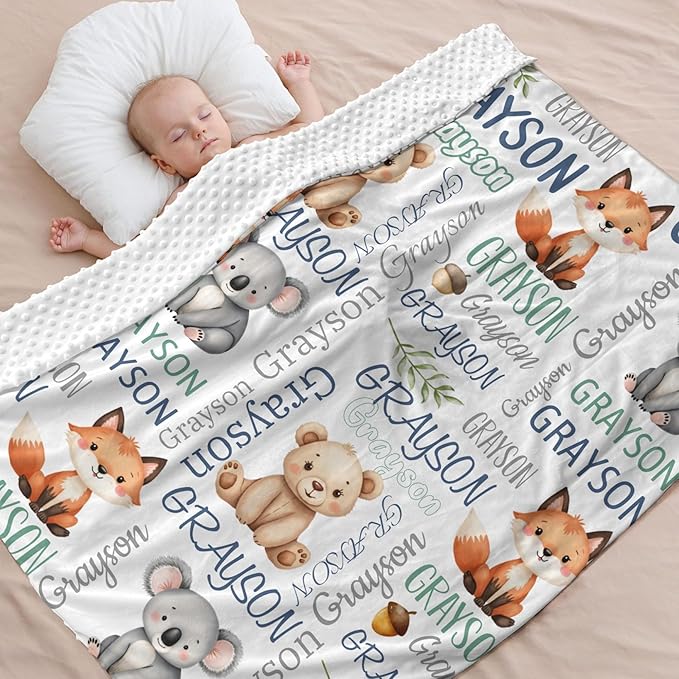 Personalized Baby Blanket for Boys Bear Custom Baby Blankets with Name Dotted Backing Customized Gifts for New Mom Customize Baby Blanket for Kids Newborn Birthday