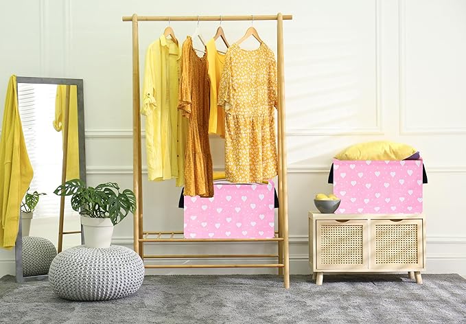 Rectangle Heart Partten Kids Gift Storage Basket Home Shelf Storage Basket Organizer Box Clothes Laundry Hamper Toys Nursery Basket Baby Laundry Basket with Handles