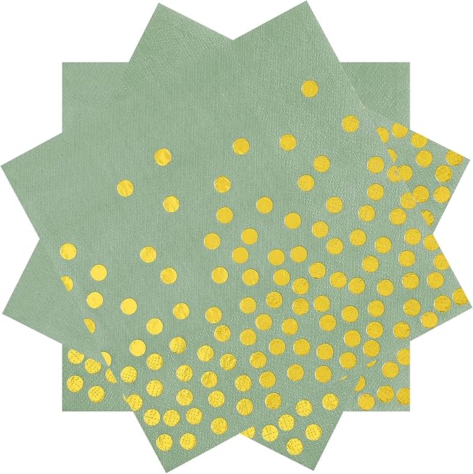 13 x 13 In Sage Green Cocktail Napkins,100 Pack Sage Green Napkins Disposable with Gold for Baby Shower Birthday Wedding Party Supplies