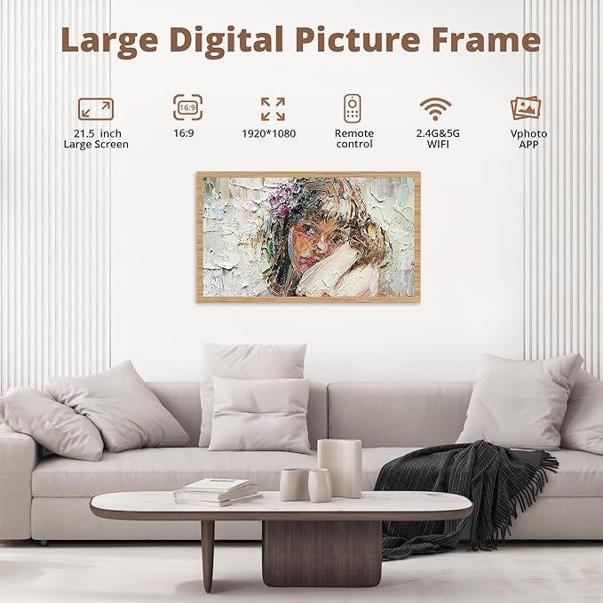 Dragon Touch Large Digital Picture Frame 21.5 inch Screen WiFi Digital Photo Frame Display, 32GB Storage, Auto-Rotate, Share Photos via App, Email, Cloud, Classic 21(Not Touchscreen)