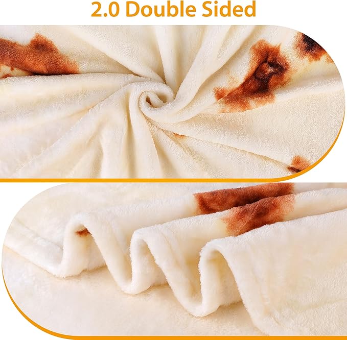 Burrito Tortilla Throw Blanket, 2.0 Double Sided Burritos Taco Tortilla Wrap Blankets for Adults Kids, Giant Funny Realistic Food Blankets, Soft Flannel Round Throw Blanket 90in