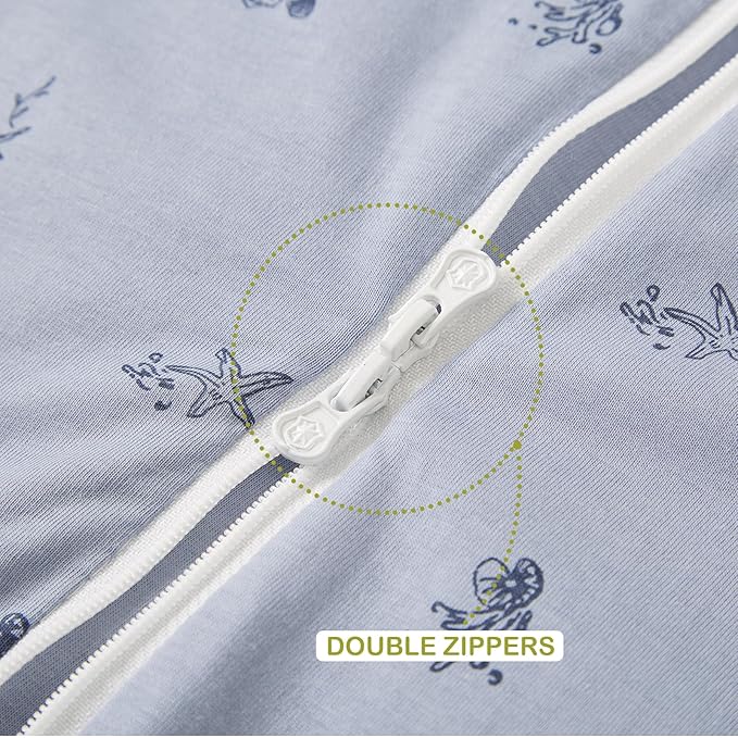 Super Soft 1.5 TOG Sleep Sack with Legs, 100% Organic Cotton Warm Comfy All Season Toddler Sleep Sack with Feet, Ocean, Size M