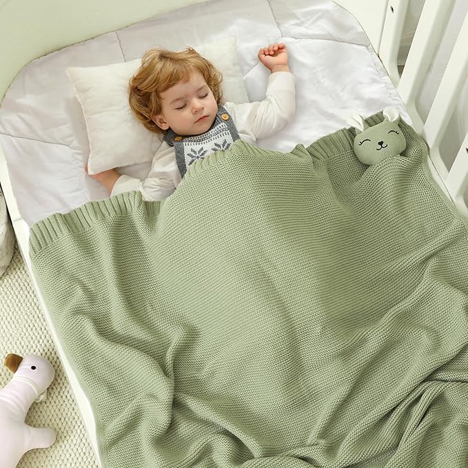LAWKUL Bunny Lovey Baby Blanket Soft Plush Security Blanket Knit Snuggle Comfort for Newborns Toddlers Boy Girl Green 40x30in