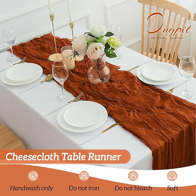 12Pack Terracotta Table Runner 10FT Cheesecloth Table Runner 35x120inch Cheese Cloth Table Runners Rustic Boho Gauze Fall Table Runners for Party Wedding Birthday Dining Bridal Baby Shower Decor