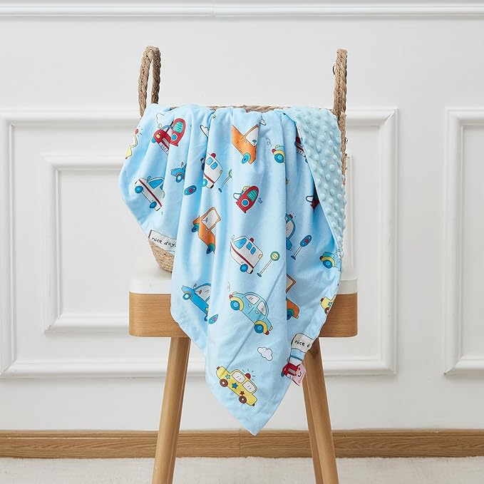 QSTEHEML Baby Blankets for Boys Neutral,Super Soft Nursery Minky Blanket Unisex, Baby Gifts Double Layer with Dotted Backing, Nursery Blankets for Crib Stroller(Blue Car30*40in)
