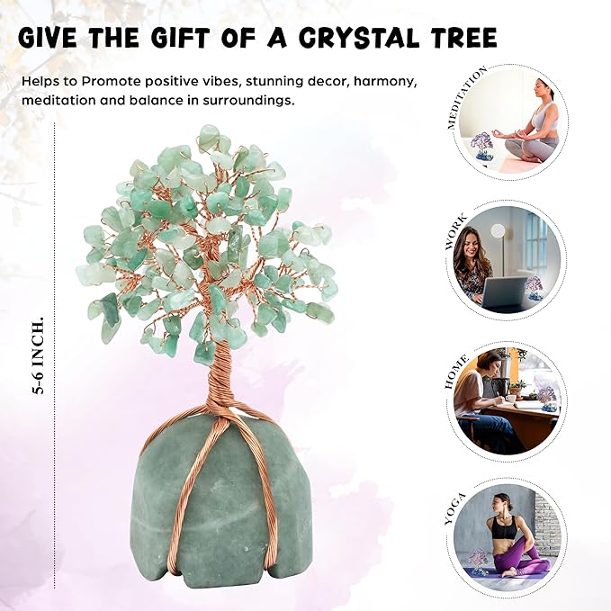 Green Aventurine Crystal Tree of Life - Chakra Positive Energy, Handmade Chakra Tree with Green Healing Crystals and Copper Wire - Feng Shui Decor