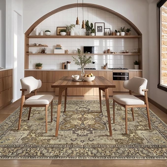 Ciicool 4x6 Rug, Washable Area Rug Boho Rugs for Living Room Non-Slip Indoor Rugs Low-Pile Mat Floor Carpet Vintage Rug for Bedroom Dinning Office Foyer Decor