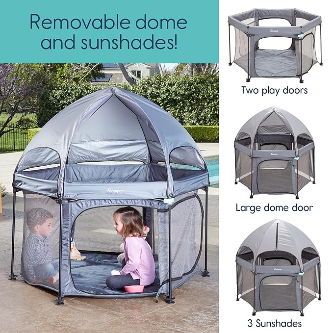 Hiccapop 53” PlayPod Outdoor Baby Playpen for Baby with Canopy, Deluxe Portable Playpen for Babies and Toddlers with Dome