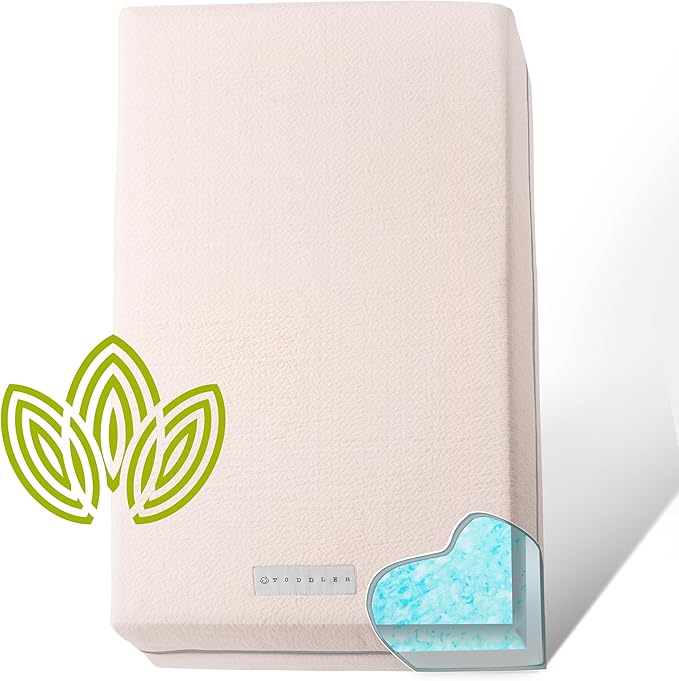 Organic Cotton Dual-Sided Crib Mattress | 2-Stage Premium Memory Foam CertiPUR-US Hypoallergenic Baby Mattress, Firm Support for Infant, Cooling Gel for Toddler, Waterproof Washable Cover, (Pink)