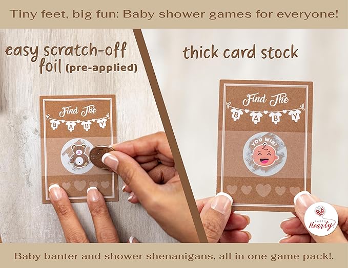 Party Hearty Baby Shower Games Kraft 33 Raffle Cards, Emoji Scratch Off Lottery Tickets, 3 Winners 5 Different Loser Card Designs, Gender Neutral, Silly Activity for Ice Breakers, Door Prizes, Favors