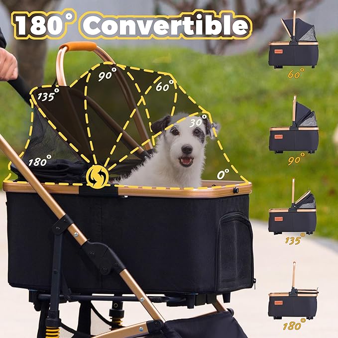 Pet Stroller for Small Medium Dogs, Lightweight Small Dog Stroller for Dogs Cats with 6 Shock Absorption System, Detachable Carrier Suitable for Car Seat & Hand Carry, Safe Outings