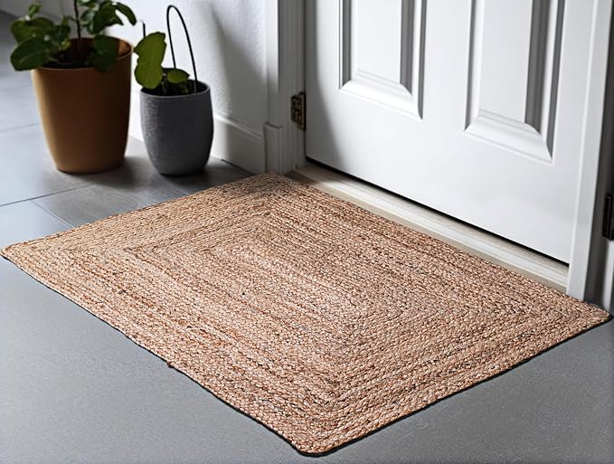 Hausattire Hand Woven Jute Braided Rug, 2'x3' – Natural, Reversible Boho Entry Area Rugs for Kitchen, Living Room I Farmhouse Indoor Outdoor Decorative Floor Rug, 24x36 Inches