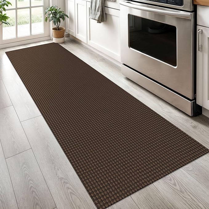 KOZYFLY Runners for Hallways 2x6 ft Washable Kitchen Runner Non Slip Rubber Backed Hall Runners Cotton Entryway Runner Rugs Floor Carpet for Indoor Backdoor Bedroom Kitchen, Reddish Brown/Coffee