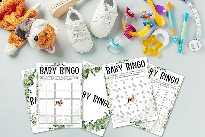 Baby Shower Game Cards, Baby Bingo Game, Tropical Jungle Theme Party Cards for Gender Neutral Boys or Girls, Set of 30 Cards(Green006)
