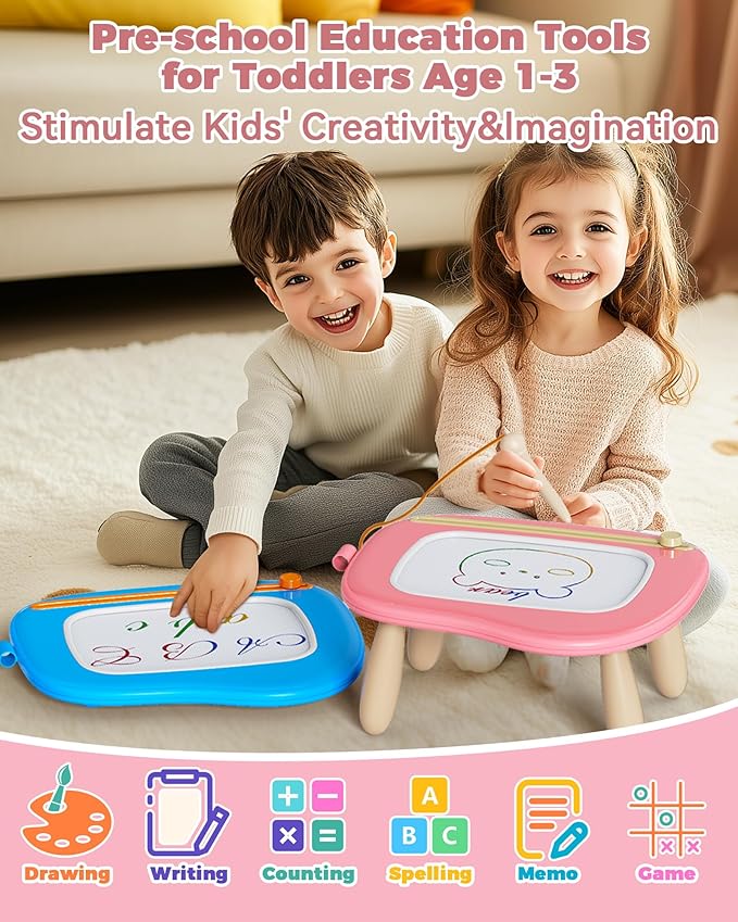 KOKODI Magnetic Drawing Board, Toddler Girl Toys for 1-2 Year Old, Large Doodle Board Pad Learning and Educational Toys for 1 2 3 Year Old Baby Kids Birthday Gifts(Pink)