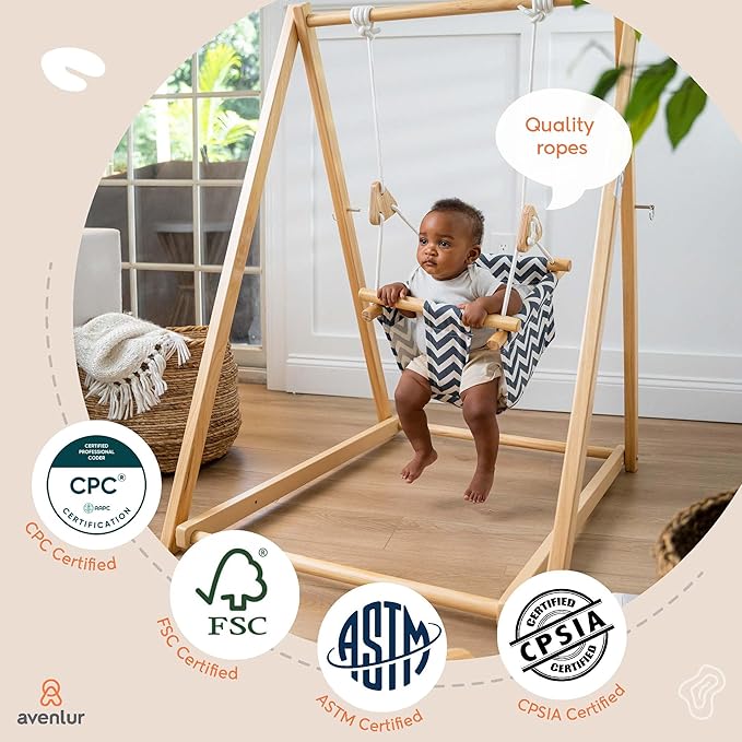 Avenlur Spruce Baby and Toddler Swing with Stand - Foldable Baby Swing - with Seat Belt and Padded Pillow - Free Standing Toddler Swing for Children 6 Months to 3 Years - Montessori and Waldorf Style