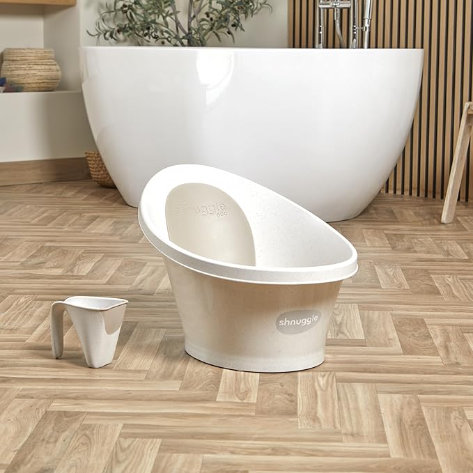 ECO Newborn Baby Bath | Recycled Material with Built-in Support Bump and Soft Backrest | Suitable from Newborn | Includes Water Plug | Cookies and Cream Colour | Beige Taupe Speckled