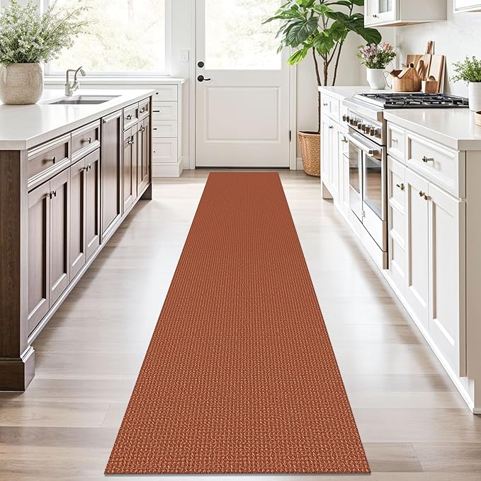KOZYFLY Runners for Hallways 2x10 ft Washable Kitchen Runner Non Slip Rubber Backed Hallway Rugs Cotton Entryway Runner Rug Floor Carpet for Indoor Hall, Backdoor, Kitchen, Orange/Tan