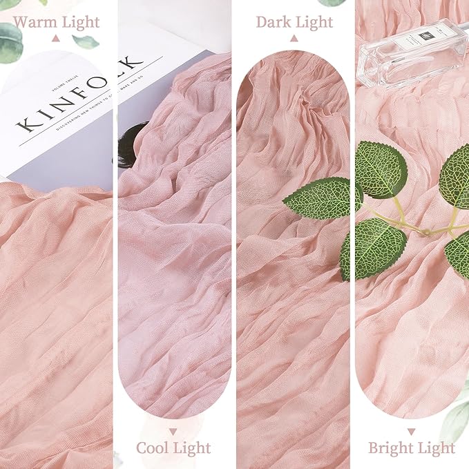 6 Pack Dusty Pink Cheesecloth Table Runner 10FT Long Boho Gauze Table Runner Rustic Sheer Runner for Wedding Bridal Baby Shower Birthday Party Table Decor Thanksgiving Christmas Decorations