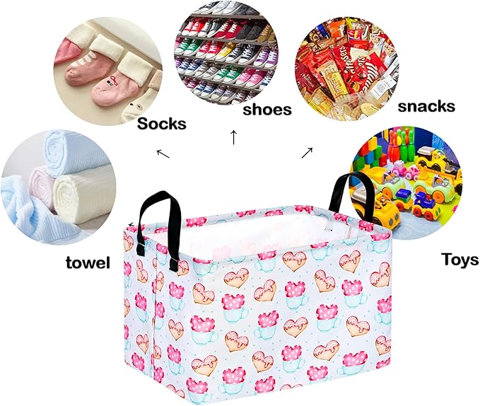 Rectangle Heart Partten Kids Gift Storage Basket Home Shelf Storage Basket Organizer Box Clothes Laundry Hamper Toys Nursery Basket Baby Laundry Basket with Handles