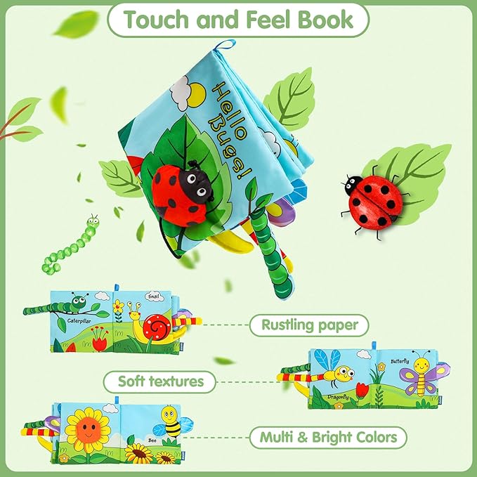 Soft Baby Books High Contrast Toy, Touch and Feel Crinkle Cloth Book Infant Toy with Non-Toxic Fabrics, Baby Shower, Thank You Gifts for Newborn Boys and Girls 0-6-12 Months