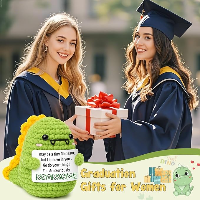 Mini Inspirational Gifts for Teens Back To Shcool Gifts for Students Boys Girls Kids Handmade Positive Crochet Dino for Women Men Coworker Friends Motivational Birthday Christmas Stocking Stuffers