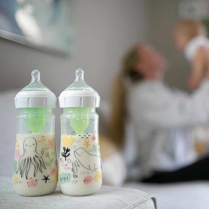 Dr. Brown’s Natural Flow Anti-Colic Options+ Wide-Neck Baby Bottle Designer Edition Bottles, Ocean Decos, 9 oz/270 mL, Level 1 Nipple, 2-Pack, 0m+