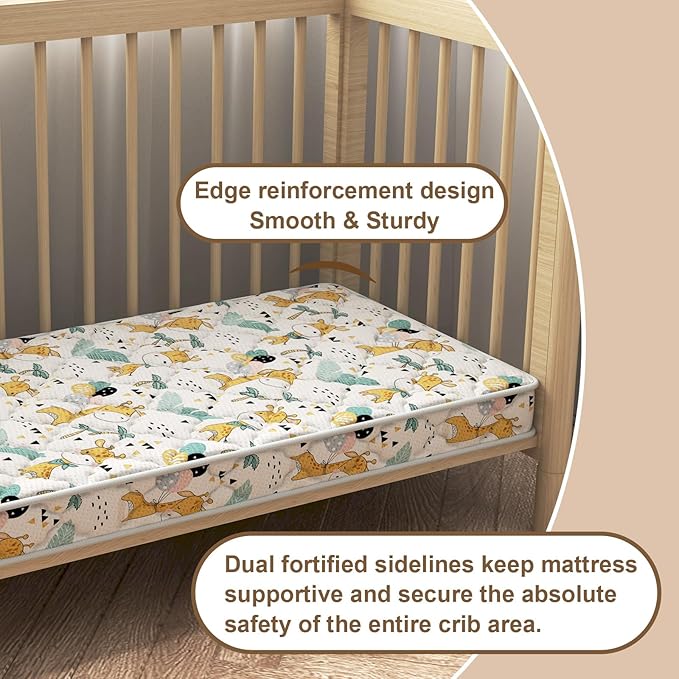 5" Crib & Toddler Mattress, 52x27.5 Breathable Knitted Fabric Cover, CertiPUR-US Certified Foam, Edge Reinforcement, Fits Standard Size Crib and Toddler Bed, Giraffe