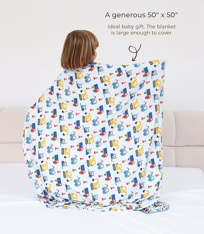 Premium Baby Blanket, Stretchy Quilt for Kid, Soft Crib Bedding for Newborn Baby and Toddler, Nursery Blanket for Boys and Girls, Viscose Made from Bamboo, 50'' x 50'' Blue Car