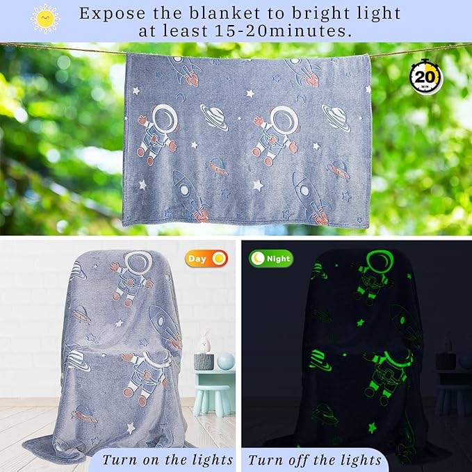 Glow in The Dark Blanket Stars Throw Blanket Birthday Gifts for Kids Soft Cozy Space Decor Blankets for Couch Bed Sofa Unique Gifts for Boys Girls Teens Planet Blanket 50"x60"