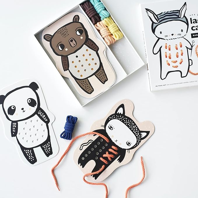 Wee Gallery Baby Animals Lacing Cards, Sewing Board and Travel Game for Toddlers and Preschoolers, Fine Motor Skills Toy, Montessori-Inspired Educational Kids Craft Activity for Ages 3+