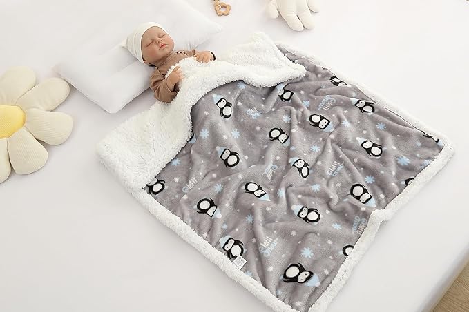 Baby Blankets for Boys Girls Fluffy Fuzzy Blanket Soft Warm Cozy Flannel Fleece Warm Infant Newborn Receiving Blanket 30" x 40" (Grey Penguin)