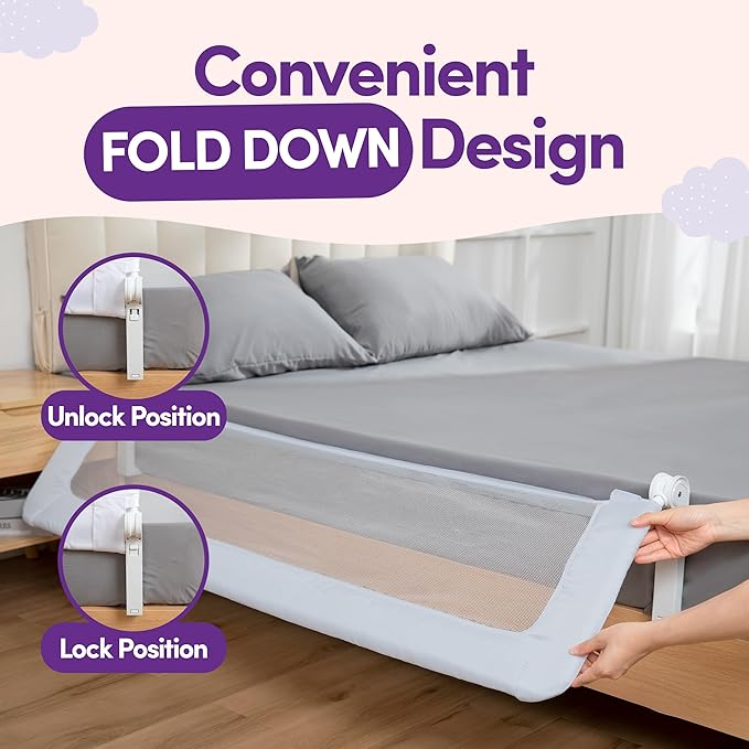 ComfyBumpy 1-Pack Bed Rail for Toddlers 55.5" L x 23.5" H | Extra Tall Toddler Bed Rails for Twin, Full, Queen & King Mattress Size | Swing Down Rail Guard | Mattress Side Rail for Kids | Gray