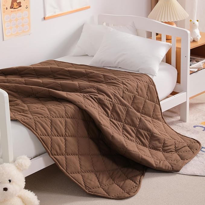 NTBAY Down Alternative Toddler Comforter, Lightweight and Warm Solid Color Baby Crib Quilted Blanket, 39x47 inches, Brown