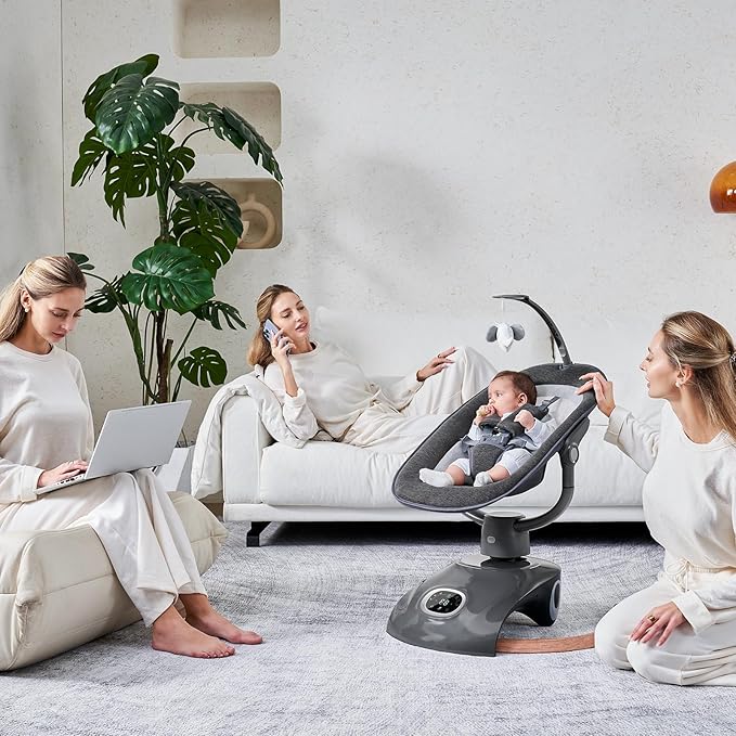 Electric Baby Swing for Infants with Remote Control, Rocker with 6 motions, 5 Speeds, 13 Music Include White Noise, 5 Point Harness, 3 Seat Positions for Newborn Boy Girl Max 20 Lbs