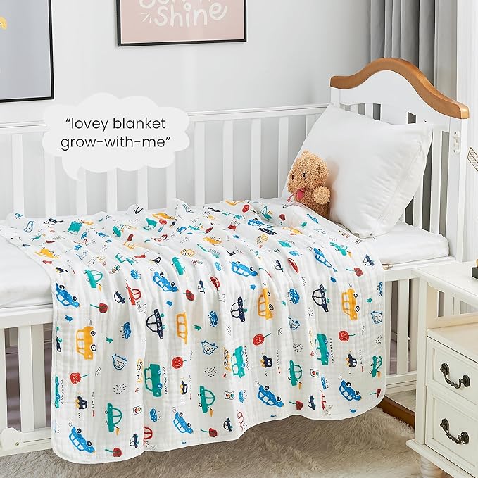 Luxury Muslin Baby Blanket, Cozy Swaddle, 6-Layer Cotton Receiving Blanket for Newborn Infant, 43x43 Inch Lightweight Breathable Crib Blanket, Nursery Stroller Toddler Quilt, Car Family