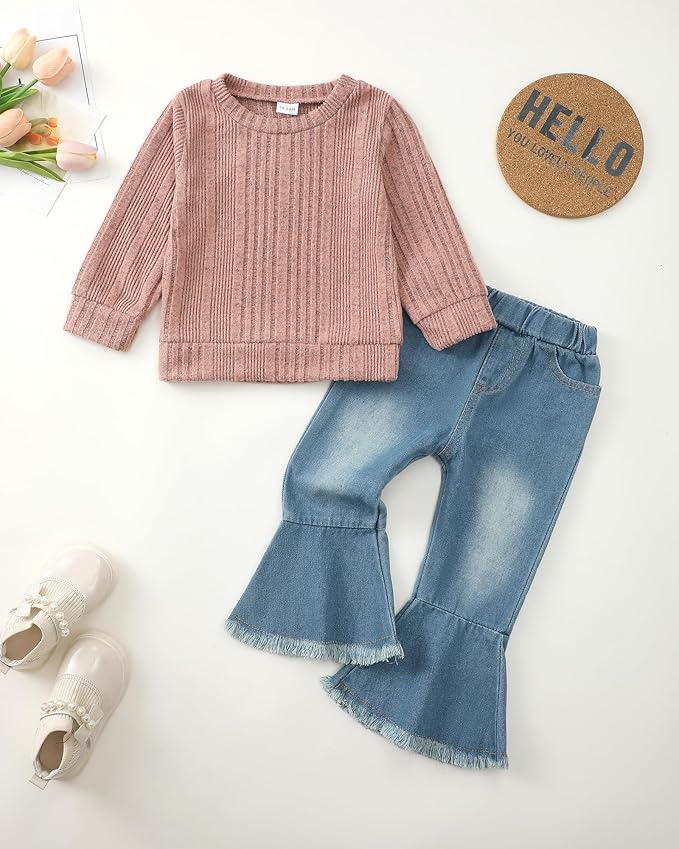 Mioglrie Toddler Girl Clothes Little Girl Denims Outfits Jeans Pants Set Little Baby Toddler Baby Clothes for Girl