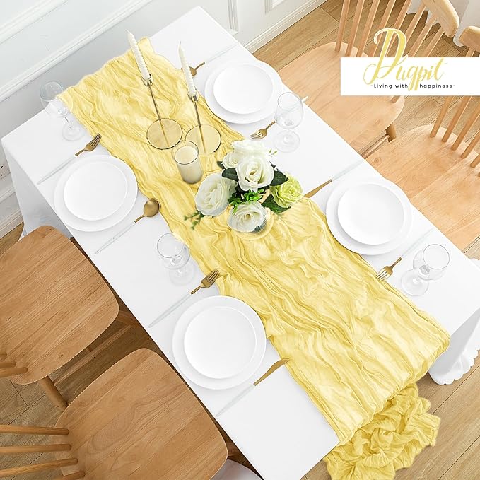 12Pack Light Yellow Cheesecloth Table Runner 35x120Inch Spring Easter Cheese Cloth Table Runner 10FT Boho Gauze Table Runners Rustic Sheer Table Runners for Wedding Bridal Baby Shower Party Decor