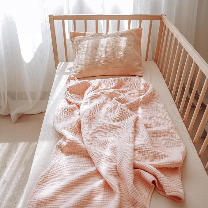 Konssy Muslin Baby Blankets for Girls Boys, 100% Cotton Crib Blanket for Infant Toddler, Super Soft and Lightweight Nursery Swaddling Wrap 40"x36" (Pink)