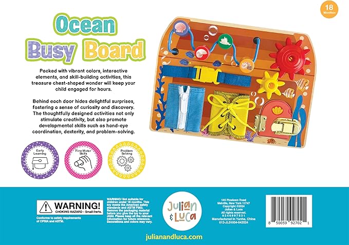 Brilliant Baby - Ocean Busy Board | Toddler & Baby Learning Toy | Interactive Wooden Ocean Toy | Educational & Fun Busy Board