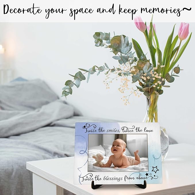 Twins Baby Pictures Frame, Watercolor Baby Photo Frame with Stand, Twins Gifts for Babies, New Baby Gifts For New Mom Dad, Home Living Room Bedroom Decoration -a72