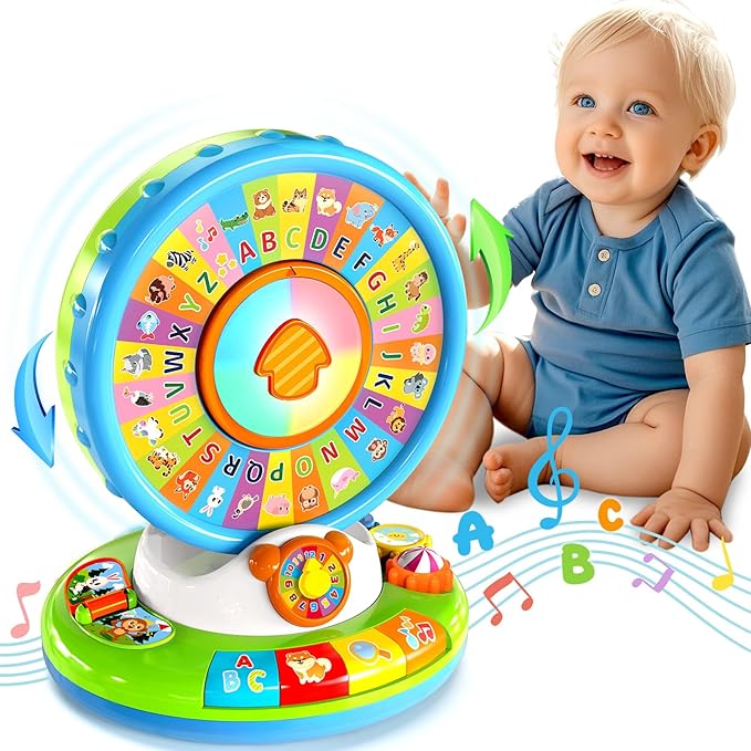 Toys for 1 2 3 Years Old Boys Girls, Musical Spin & Sing Alphabet Zoo with Lights & Sounds, Learning Educational Toys for Toddler 1-3, Christmas Birthday Gifts for Baby Kids Age 6-9-12-18 Months