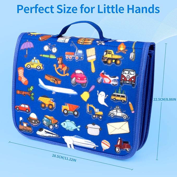 12-page Toddler Busy Board Montessori Toys for 1 2 3 4 Years Old, Busy Book for Toddlers 1-3 Boy Birthday Gift, 24 in 1 Activity Sensory Toys for Motor Skills, Travel Toy for Car Airplane (Blue)